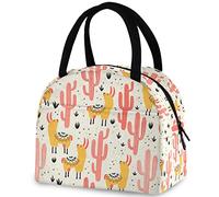 DJNGN Boho Llama Cactus Beige Floral Reusable Lunch Hand Bag with Front Pocket Insulated Thermal Zipper Closure Cooler Container Bag for School Work Picnic Travel Fishing Beach