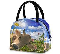 DJNGN Brown Cow with Flower in Muzzle Insulated Lunch Bag, Reusable Multi-Pocket Handle Container Cooler Tote Bag for Women&Men School Work Picnic Outdoor Travel