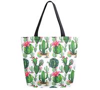 DJNGN Cacti Floral Print Reusable Grocery Shopping Bag Canvas Tote Bag Large Collapsible Washable Handbag Shoulder for Women
