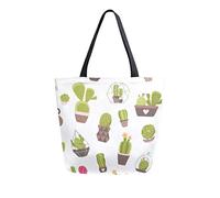 DJNGN Cacti Pattern Canvas Tote Bag Reusable Grocery Bags Tote Carrying Bag with Handles