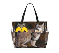 DJNGN Canada Lynx Beach Bags For Women Large Waterproof Sandproof Beach Tote Bag Pool Bag Lightweight Zipper Carry On Bags For Gym Travel Vocation