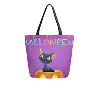 DJNGN Canvas Tote Bag Black Cat In Halloween Pumpkin Carrying Bag Casual Shoulder Bag for Shopping Travel bag Reusable Grocery Bags