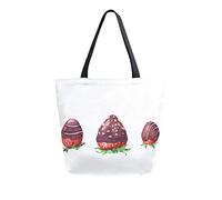 DJNGN Canvas Tote Bag Chocolate Strawberries Woman Beach Bag Summer Fruits Shoulder Bag Large Reusable Handbag Lightweight for Shopping Grocery Travel