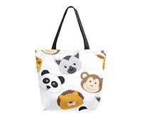 DJNGN Canvas Tote Bag Cute Animal Face Woman Beach Bag Children Lemur Monkey Lion Panda Giraffe Shoulder Bag Large Reusable Handbag Lightweight for Shopping Grocery Travel