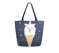 DJNGN Canvas Tote Bag Cute Cartoon Llama Ice Cream Carrying Bag Casual Shoulder Bag for Shopping Travel bag Reusable Grocery Bags