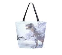 DJNGN Canvas Tote Bag Dinosaur Living Snow Carrying Bag Casual Shoulder Bag for Shopping Travel bag Reusable Grocery Bags