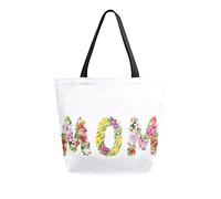 DJNGN Canvas Tote Bag Floral Word Mom Woman Beach Bag Flowers Grass Herb Shoulder Bag Large Reusable Handbag Lightweight for Shopping Grocery Travel