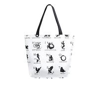 DJNGN Canvas Tote Bag for womens, Alphabet Silhouettes of Mythical Creatures Casual Large Shoulder Bag Handbag Grocery Bags Shopping Bags