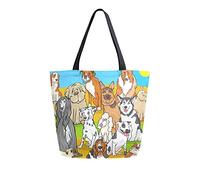 DJNGN Canvas Tote Bag for womens, Cartoon Pedigree Dogs Animal Casual Large Shoulder Bag Handbag Grocery Bags Shopping Bags