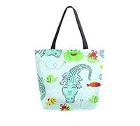 DJNGN Canvas Tote Bag for womens, Cute Animal Cartoon Crocodile Fish Casual Large Shoulder Bag Handbag Grocery Bags Shopping Bags