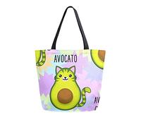 DJNGN Canvas Tote Bag for womens, Cute Cartoon Avocado Cat Casual Large Shoulder Bag Handbag Grocery Bags Shopping Bags