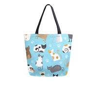 DJNGN Canvas Tote Bag for womens, Cute Cartoon Cat Casual Large Shoulder Bag Handbag Grocery Bags Shopping Bags