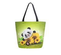 DJNGN Canvas Tote Bag for womens, Cute Panda Bear Sunflower Casual Large Shoulder Bag Handbag Grocery Bags Shopping Bags