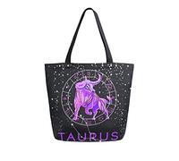 DJNGN Canvas Tote Bag for womens, Taurus in the Cosmic Circle of the Zodiac Casual Large Shoulder Bag Handbag Grocery Bags Shopping Bags