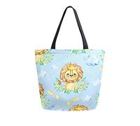 DJNGN Canvas Tote Bag for womens, Watercolor Cartoon Lion Savanna Animal Casual Large Shoulder Bag Handbag Grocery Bags Shopping Bags