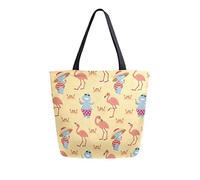 DJNGN Canvas Tote Bag Fun Hippos On Vacation And Flamingo Carrying Bag Casual Shoulder Bag for Shopping Travel bag Reusable Grocery Bags
