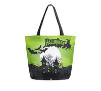 DJNGN Canvas Tote Bag Halloween With Green Night Carrying Bag Casual Shoulder Bag for Shopping Travel bag Reusable Grocery Bags