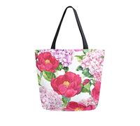 DJNGN Canvas Tote Bag Pink Hydrangea Spring Woman Beach Bag Red Peonies Flowers Summer Shoulder Bag Large Reusable Handbag Lightweight for Shopping Grocery Travel