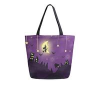 DJNGN Canvas Tote Bag Purple Halloween Night Carrying Bag Casual Shoulder Bag for Shopping Travel bag Reusable Grocery Bags