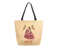DJNGN Canvas Tote Bag Retro Spanish Lady Woman Beach Bag Lavender Popyy Rose Shoulder Bag Large Reusable Handbag Lightweight for Shopping Grocery Travel