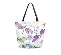 DJNGN Canvas Tote Bag Spring Floral Pattern With Dragonflies Carrying Bag Casual Shoulder Bag for Shopping Travel bag Reusable Grocery Bags