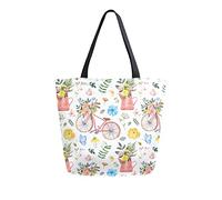 DJNGN Canvas Tote Bag Summer Bicycle Wildflower Woman Beach Bag Meadow Flowers Shoulder Bag Large Reusable Handbag Lightweight for Shopping Grocery Travel