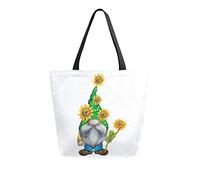 DJNGN Canvas Tote Bag Sunflower Nordic Gnome Woman Beach Bag Summer Fall Dwarf Shoulder Bag Large Reusable Handbag Lightweight for Shopping Grocery Travel