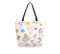 DJNGN Canvas Tote Bag Watercolor Wild Flowers Woman Beach Bag Bee Butterflies Poppies Shoulder Bag Large Reusable Handbag Lightweight for Shopping Grocery Travel