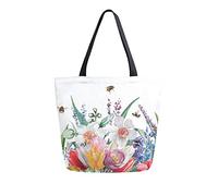 DJNGN Canvas Tote Bag Wild Flowers Cornflowers Woman Beach Bag Poppies Daffodils Tulips Shoulder Bag Large Reusable Handbag Lightweight for Shopping Grocery Travel