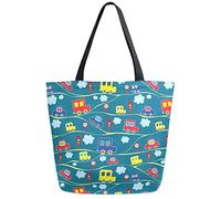 DJNGN Cars on The Road Reusable Grocery Shopping Bag Canvas Tote Bag Large Collapsible Washable Handbag Shoulder for Women