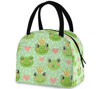 DJNGN Cartoon Cute Frogs Hearts Dots Green Insulated Lunch Bag, Reusable Multi-Pocket Container Cooler Tote Bag for Women&Men School Work Picnic Outdoor Travel
