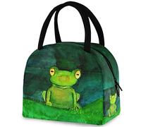 DJNGN Cartoon Funny Frog Reusable Lunch Tote Bag, Insulated Thermal Cooler Container Bag for Back to School Work Picnic Travel Fishing Beach