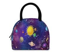 DJNGN Cartoon Solar System Planets Reusable Lunch Tote Bag with Front Pocket Zipper Closure Insulated Thermal Cooler Container Bag for Work Picnic Travel Beach Fishing