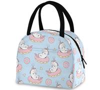 DJNGN Cartoon Unicorns Doughnuts Reusable Lunch Tote Bag with Front Pocket Insulated Thermal Cooler Container Bag for Back to School Work Picnic Travel Fishing Beach