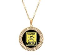 DJNGN Caution INTJ Warning Sign Women's Pendant Necklace Gold Silver Charm Picture Necklaces Circle Jewelry