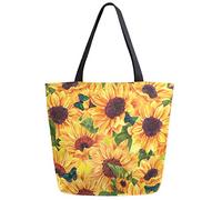 DJNGN Chic Beautiful Luxuriant Sunflowers Butterfly Pattern Elegant Extra Large Canvas Beach Travel Gym Reusable Grocery Shopping Tote Bag