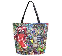 DJNGN Chic Graffiti Music Pattern Extra Large Canvas Shoulder Tote Top Handle Bag for Gym Beach Weekender Travel Shopping
