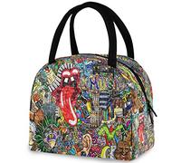 DJNGN Chic Music Pattern Reusable Lunch Tote Bag with Front Pocket Zipper Closure Insulated Thermal Cooler Container Bag for Man Women Work Picnic Travel Beach Fishing
