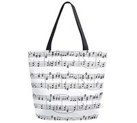 DJNGN Chic Music Stave Notes Extra Large Canvas Shoulder Tote Top Handle Bag for Gym Beach Travel Shopping,Black White