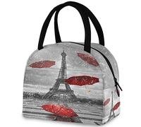 DJNGN Chic Rain Eiffel Tower with Flying Umbrellas Reusable Lunch Tote Bag with Front Pocket Zipper Closure Insulated Thermal Cooler Container Bag for Man Women Work Picnic Travel Beach Fishing
