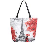 DJNGN Chic Romantic Paris Eiffel Tower Tree Painting Print Extra Large Canvas Market Beach Travel Reusable Grocery Shopping Tote Bag School Portable Storage HandBag