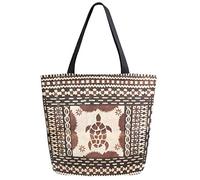 DJNGN Chic Tribal Sea Turtle Pattern Extra Large Canvas Market Beach Travel Reusable Grocery Shopping Tote Bag Portable Storage HandBags