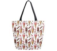 DJNGN Chocolate Ice Cream Reusable Grocery Shopping Bag Canvas Tote Bag Large Collapsible Washable Handbag Shoulder for Women