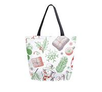 DJNGN Christmas Pattern Canvas Tote Bag Reusable Grocery Bags Tote Carrying Bag with Handles