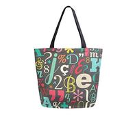DJNGN Color Letters Seamless Pattern Canvas Tote Bag Reusable Grocery Bags Tote Carrying Bag with Handles
