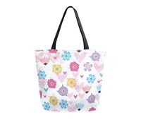 DJNGN Colorful Floral Canvas Tote Bag Reusable Grocery Bags Tote Carrying Bag with Handles
