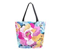 DJNGN Colorful Flowers Canvas Tote Bag Reusable Grocery Bags Tote Carrying Bag with Handles
