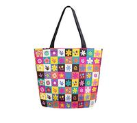 DJNGN Colorful Flowers In The Square Canvas Tote Bag Reusable Grocery Bags Tote Carrying Bag with Handles