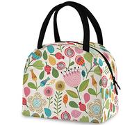 DJNGN Colorful Flowers Pattern Insulated Lunch Tote Bag, Reusable Multi-Pocket Container Cooler Bag for Women&Men School Work Picnic Outdoor Travel