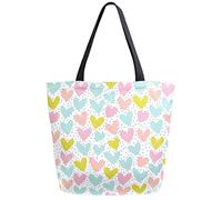 DJNGN Colorful Love Polka Dot Reusable Grocery Shopping Bag Canvas Tote Bag Large Collapsible Washable Handbag Shoulder for Women